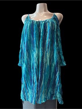 Oversized Women’s Blue Multi-Striped Swim Cover-Up Dress